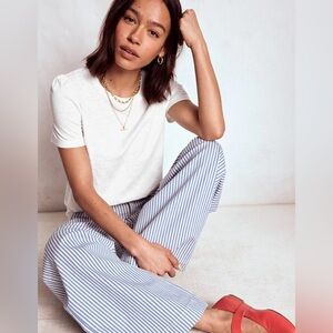 Boden Cotton Puff Sleeve T-Shirt White Size Small Straight Fit | T1511